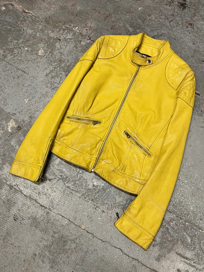 SS2005 Dolce & Gabbana Yellow Goat Leather Jacket - Image 3