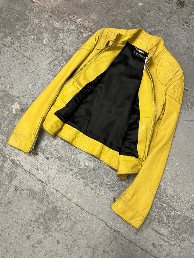 SS2005 Dolce & Gabbana Yellow Goat Leather Jacket - Image 4