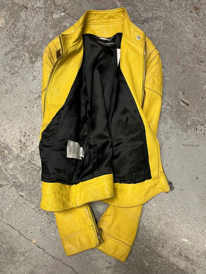 SS2005 Dolce & Gabbana Yellow Goat Leather Jacket - Image 5