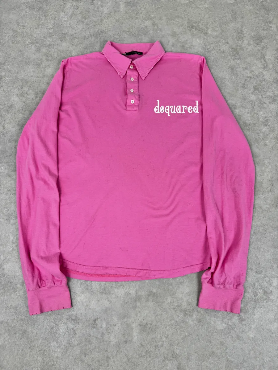 SS2005 Dsquared2 Pink «Mr Catenacci » Print Longsleeve Polo