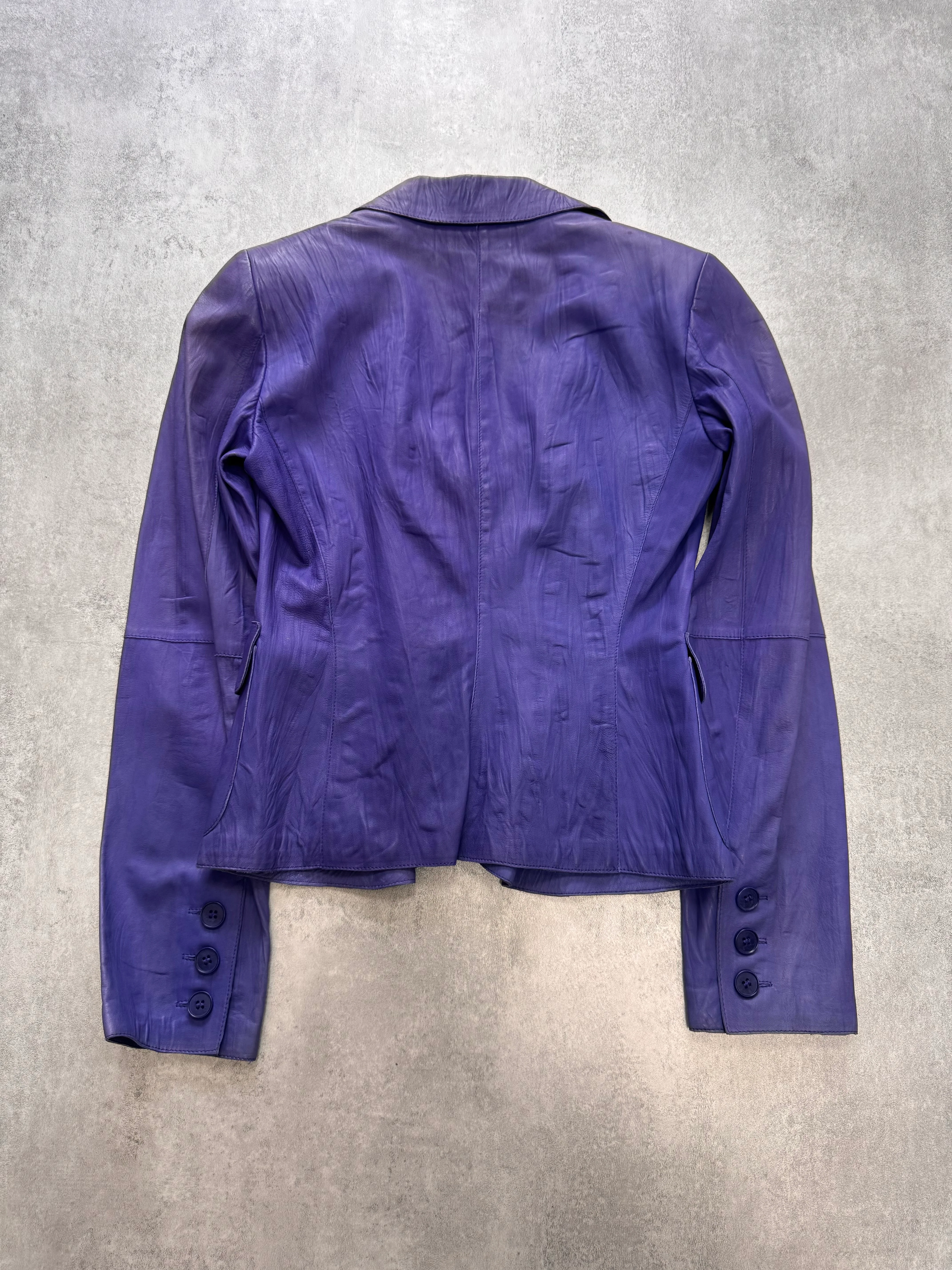 SS2005 Emporio Armani Purple Pleats Leather Buttoned Jacket - Image 3