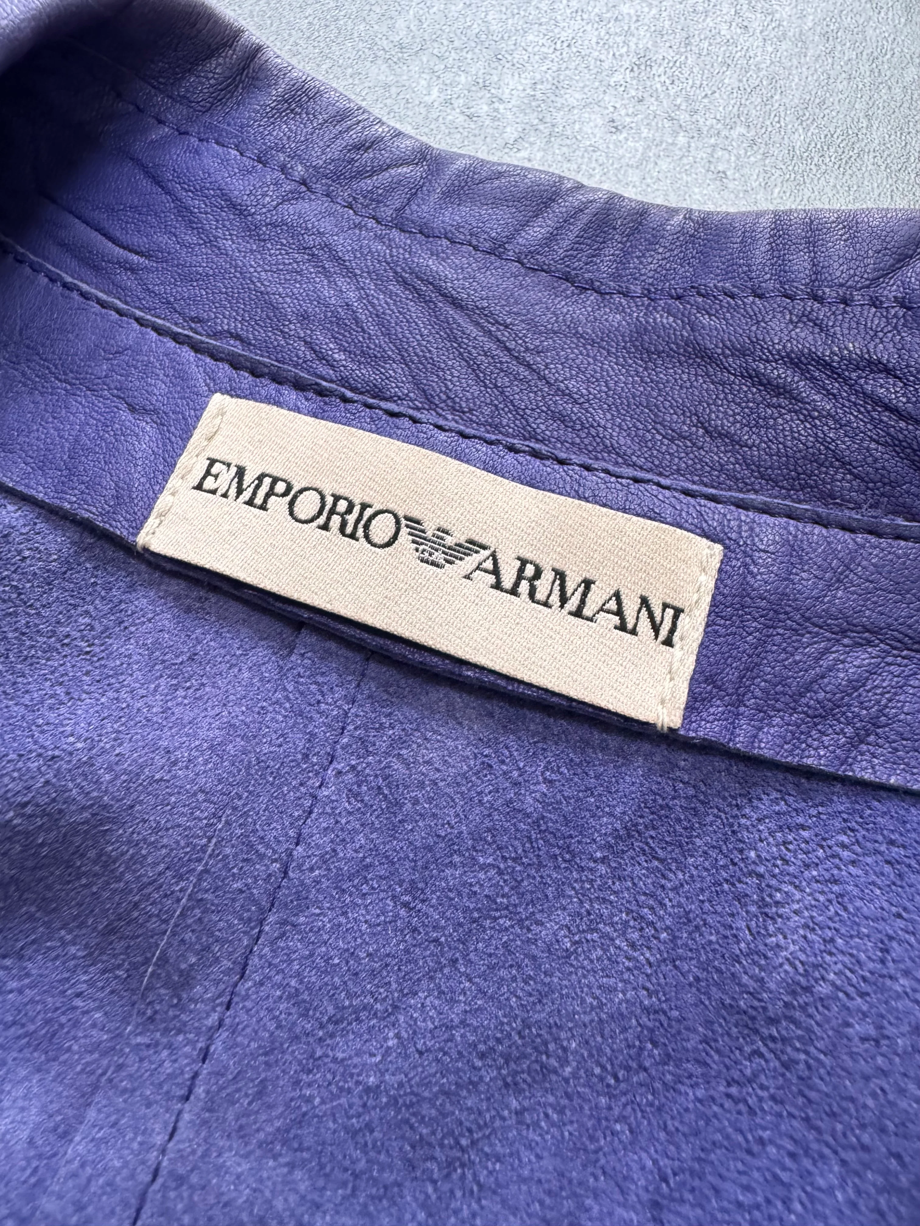 SS2005 Emporio Armani Purple Pleats Leather Buttoned Jacket - Image 4