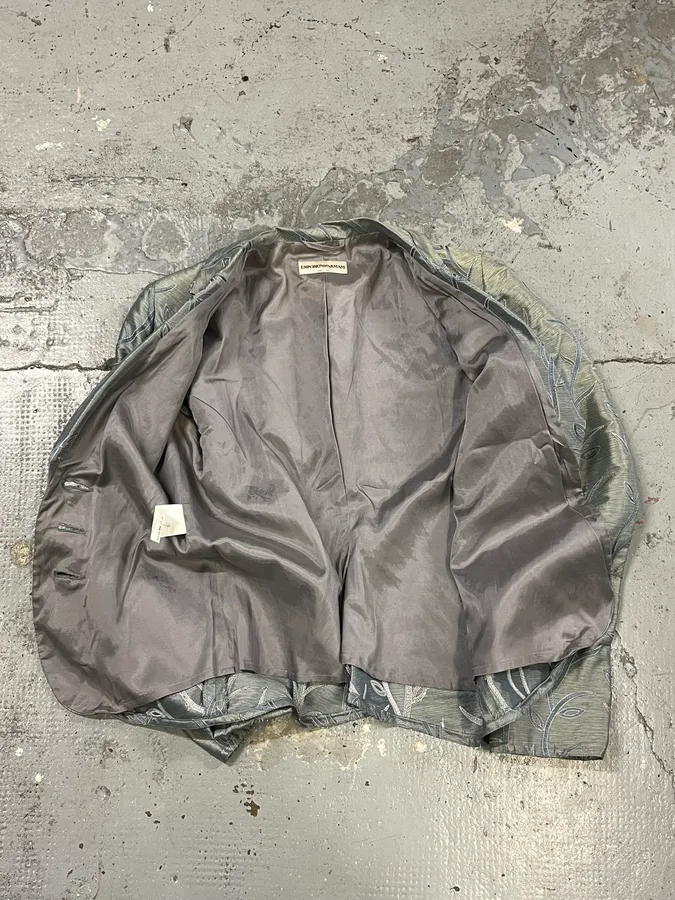 SS2005 Emporio Armani Tree Branches Blue Silver Suit Jacket - Image 7