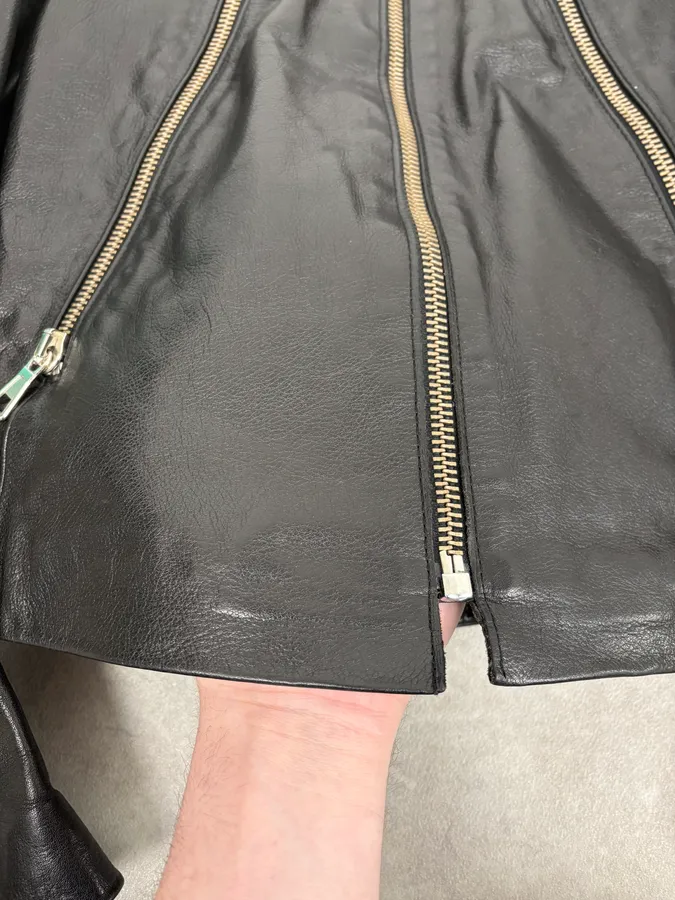 SS2005 Maison Martin Margiela Black 5 Zip Biker Leather Jacket - Image 11