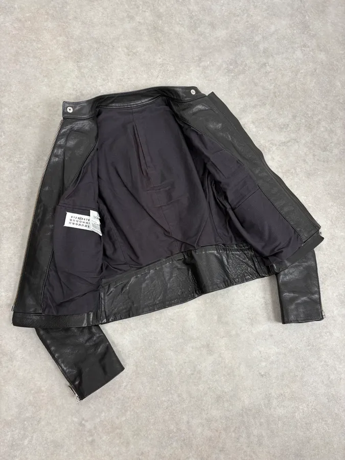 SS2005 Maison Martin Margiela Black 5 Zip Biker Leather Jacket - Image 7