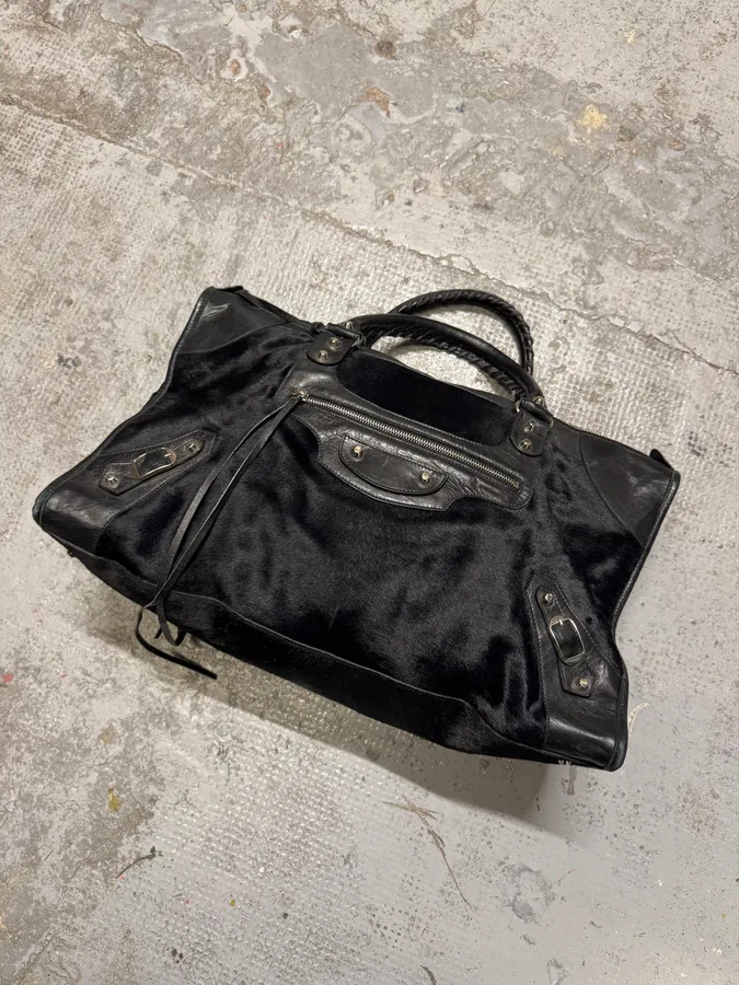 SS2006 Balenciaga City Black Pony Hair Leather Handle Bag - Image 3