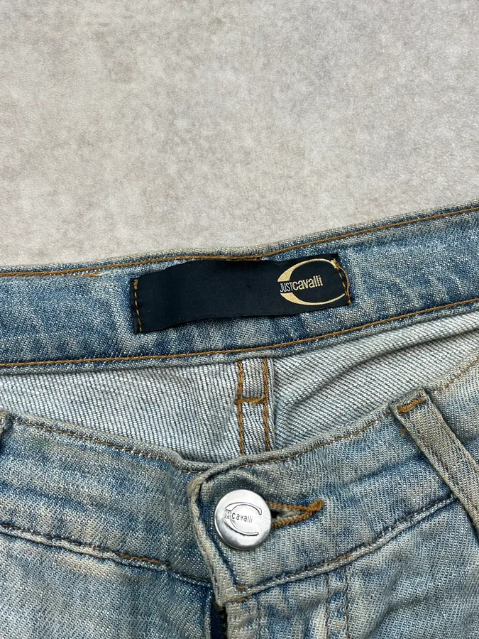 SS2006 Cavalli Painted Distressed Relaxed Royal Denim Jeans - Image 11