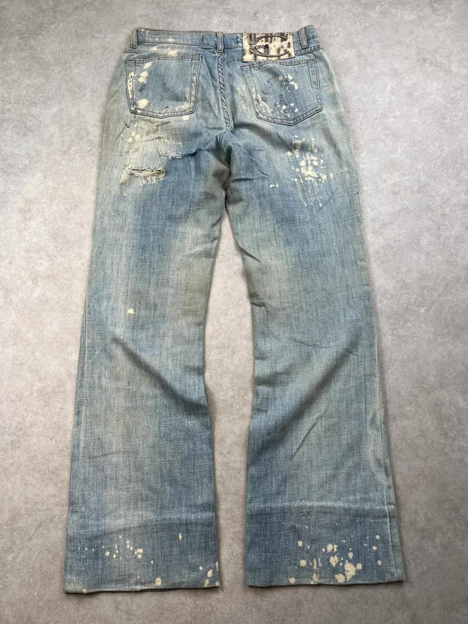 SS2006 Cavalli Painted Distressed Relaxed Royal Denim Jeans - Image 8