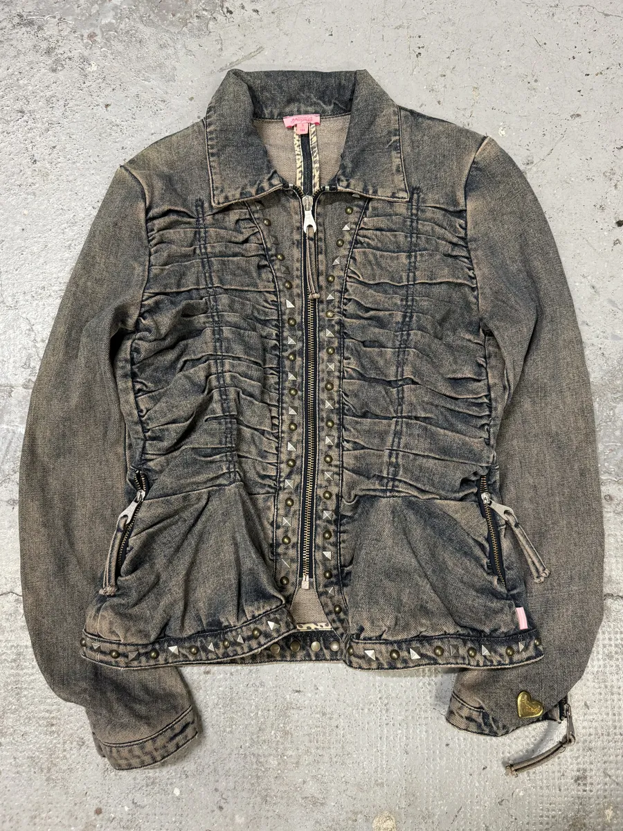 SS2006 Cavalli Pleats Studded Blue Denim Jacket