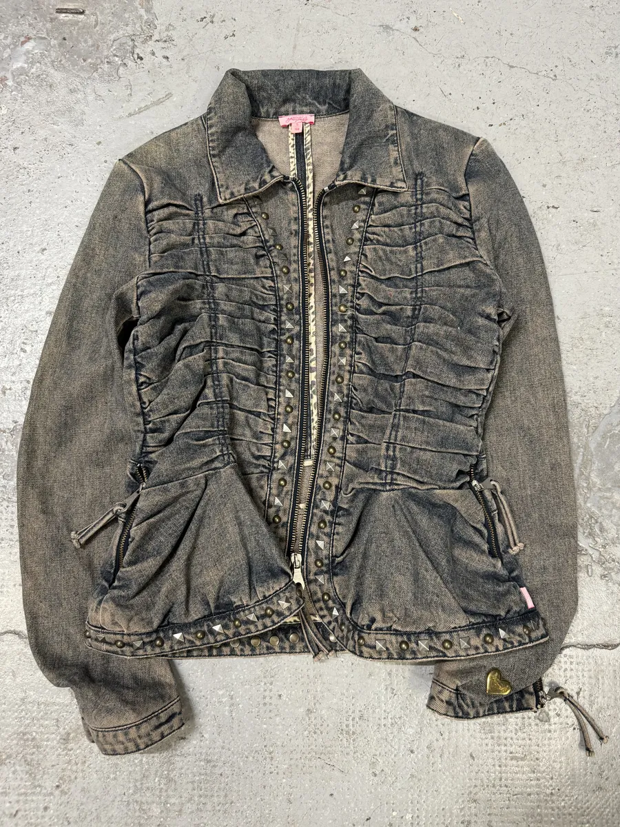 SS2006 Cavalli Pleats Studded Blue Denim Jacket - Image 3