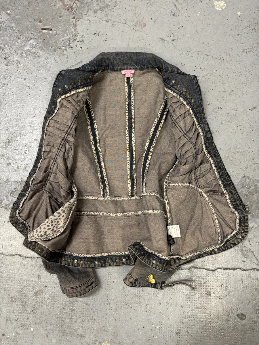 SS2006 Cavalli Pleats Studded Blue Denim Jacket - Image 4