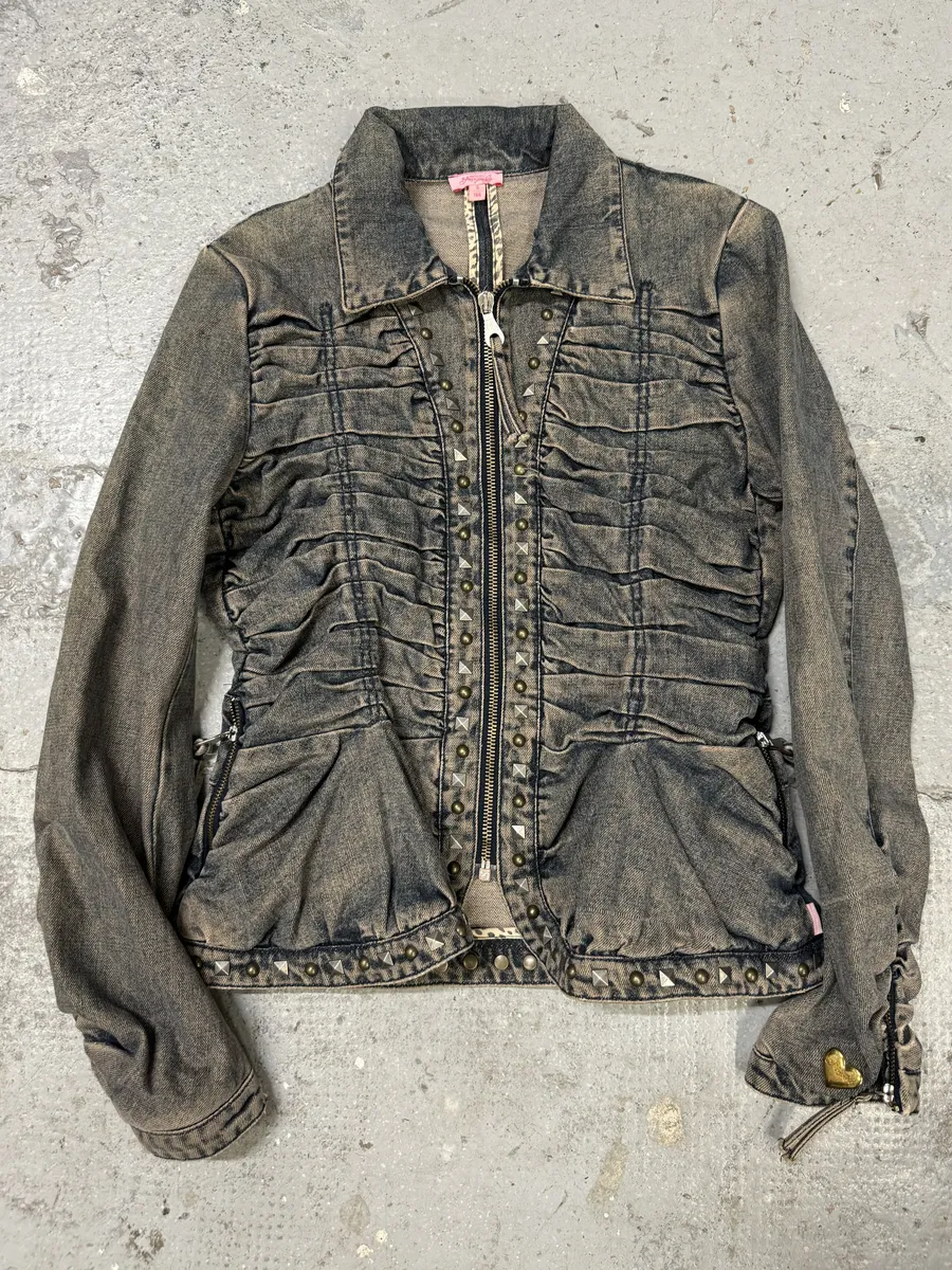 SS2006 Cavalli Pleats Studded Blue Denim Jacket - Image 5