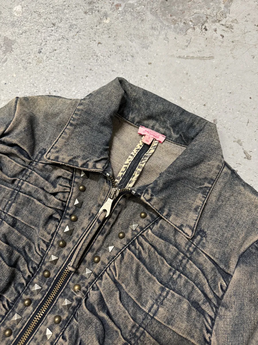 SS2006 Cavalli Pleats Studded Blue Denim Jacket - Image 8