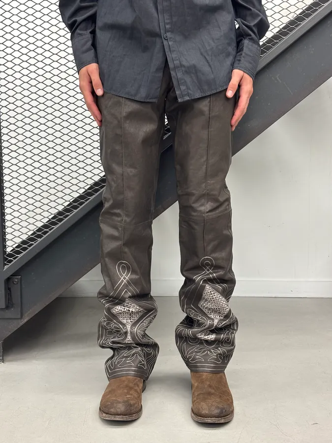 SS2006 Christian Dior Dark Brown Leather Straight Pants - Image 2
