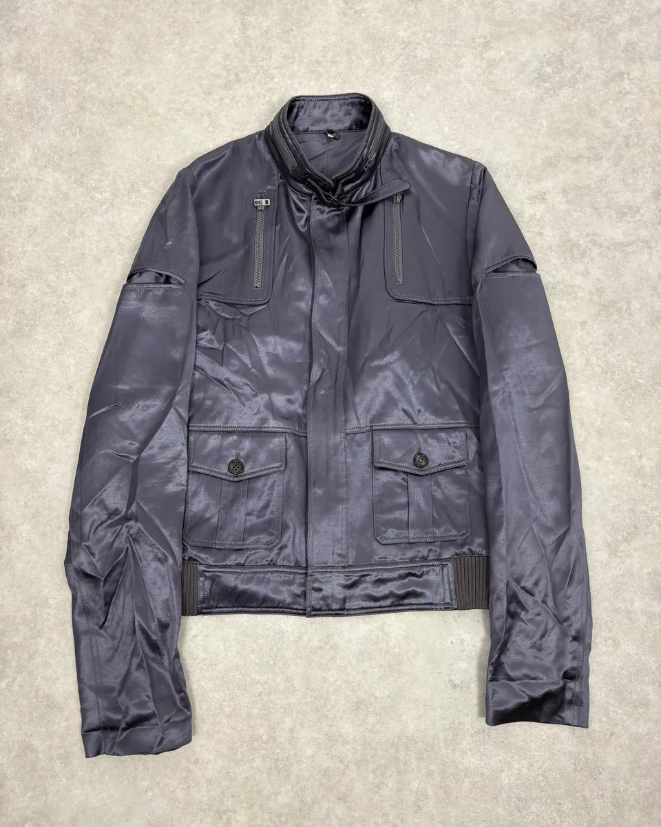SS2006 Dior Grey Satin Avant-Garde Cargo Jacket by Hedi Slimane