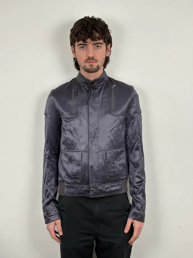 SS2006 Dior Grey Satin Avant-Garde Cargo Jacket by Hedi Slimane - Image 2