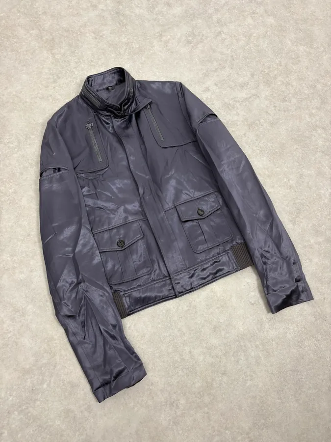 SS2006 Dior Grey Satin Avant-Garde Cargo Jacket by Hedi Slimane - Image 4