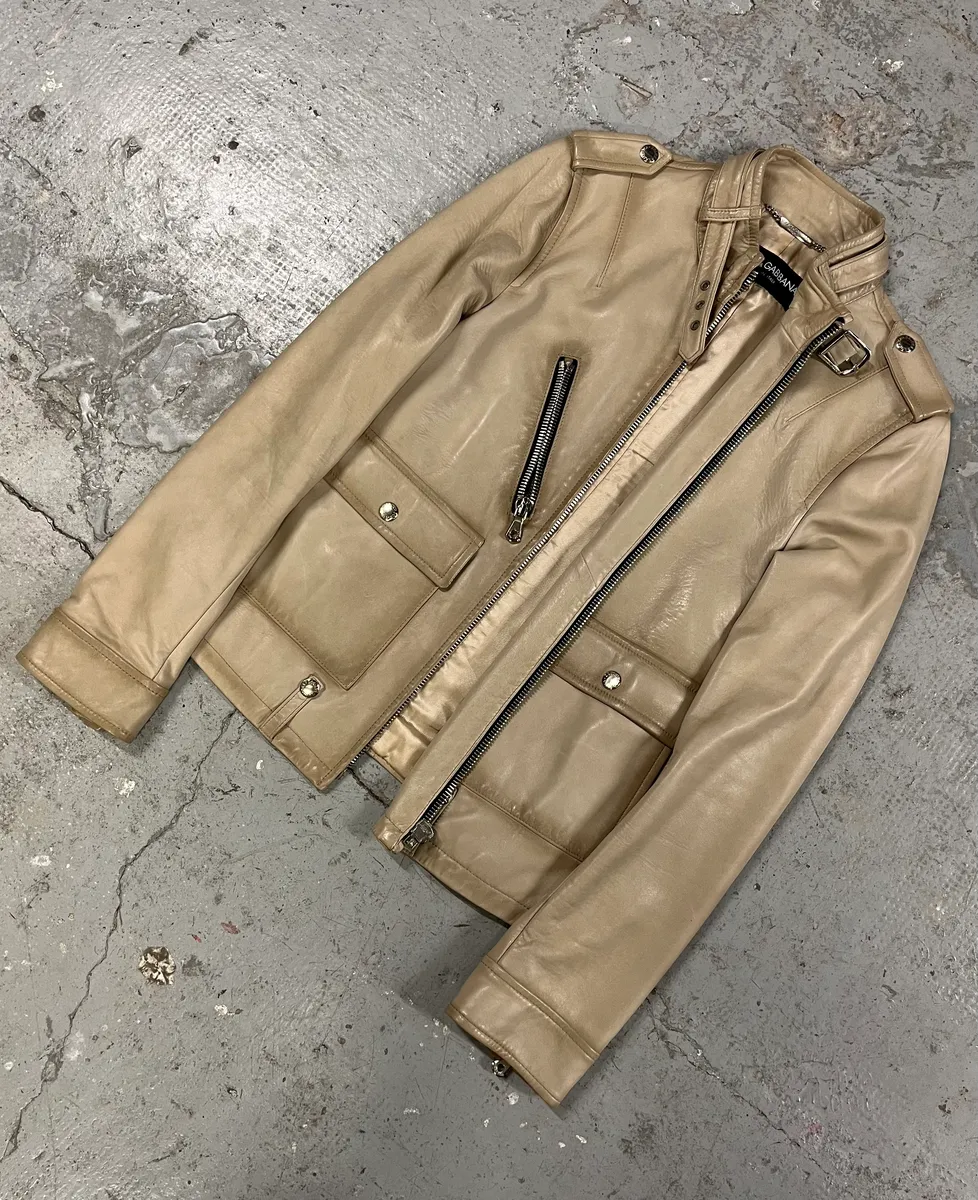 SS2006 Dolce & Gabbana Beige Leather Jacket - Image 3