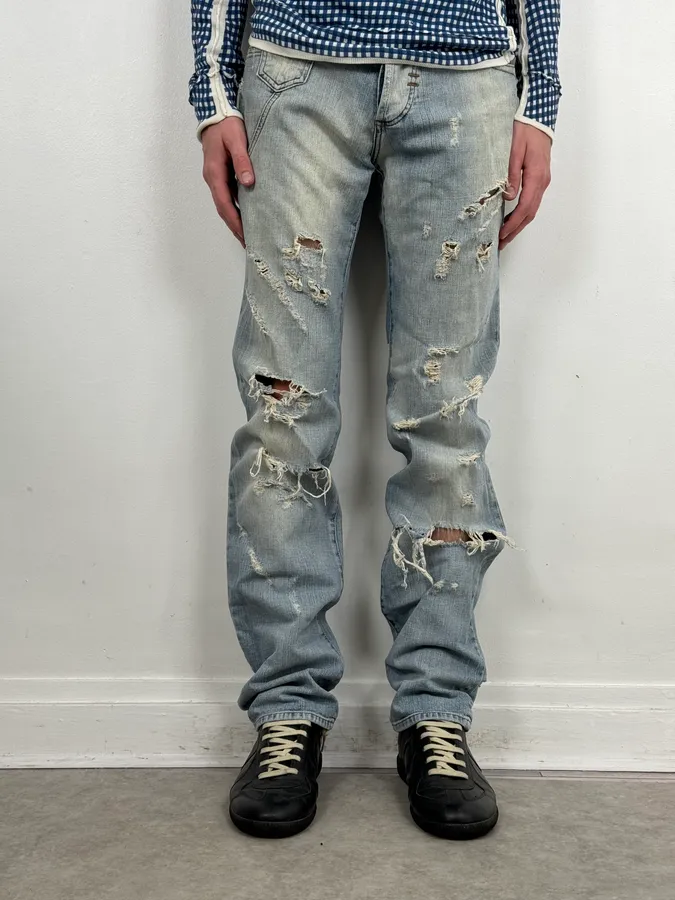 SS2006 Dolce & Gabbana Blue Destroyed Denim Jeans - Image 3