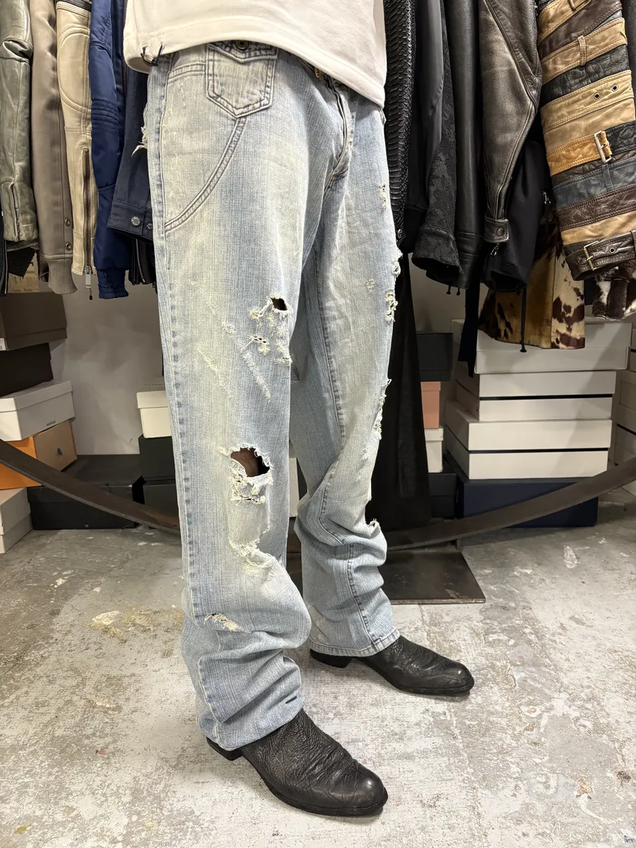 SS2006 Dolce & Gabbana Blue Distressed Denim Jeans - Image 2