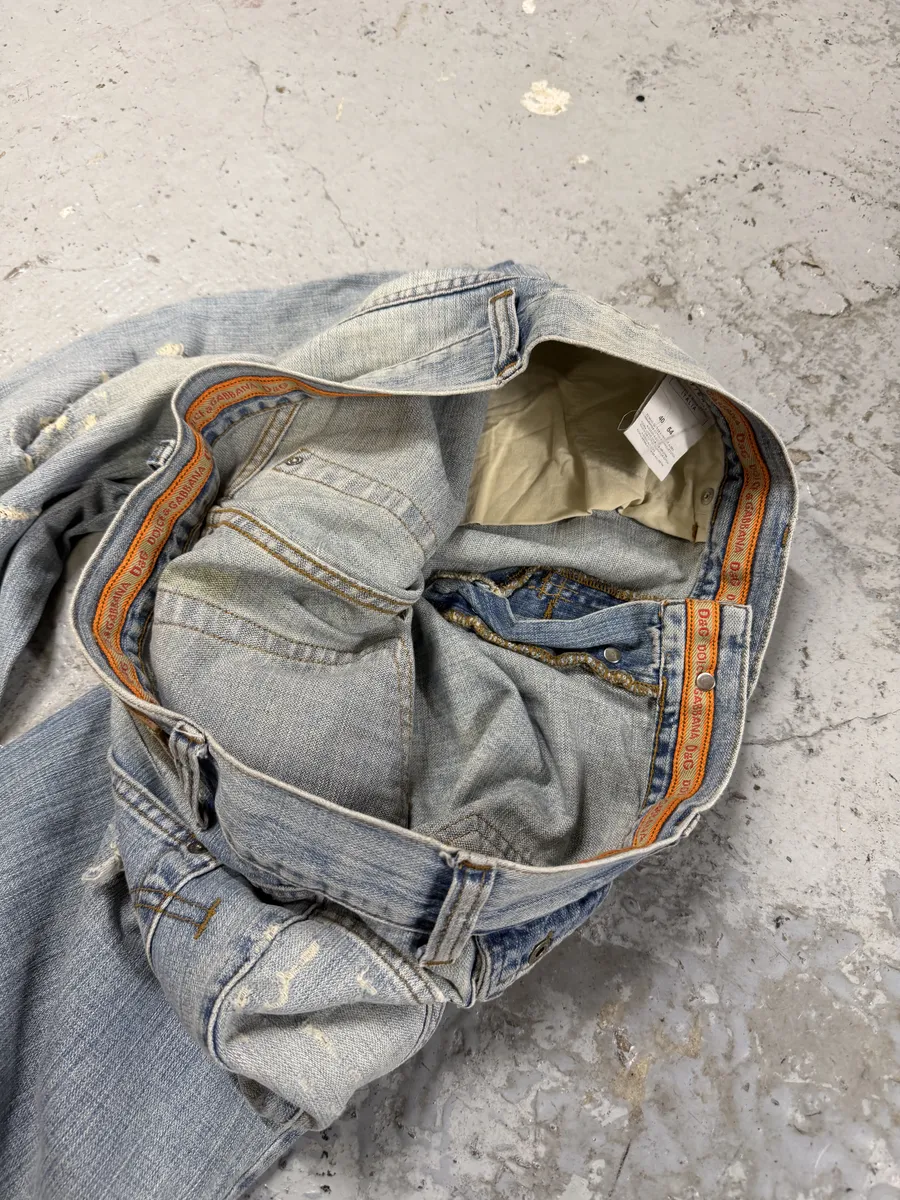 SS2006 Dolce & Gabbana Blue Distressed Denim Jeans - Image 8