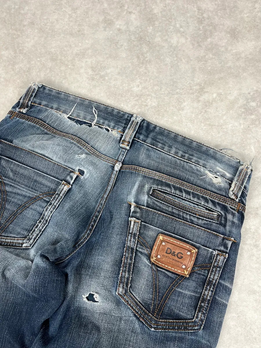 SS2006 Dolce & Gabbana Blue Faded Distressed Denim Jeans - Image 8