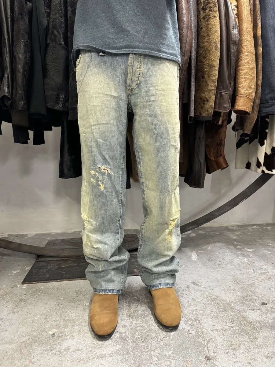 SS2006 Dolce & Gabbana Blue Faded Distressed Denim Jeans - Image 6