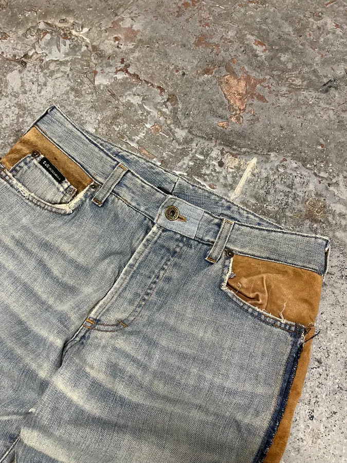 SS2006 Dolce & Gabbana Blue Hybrid Leather Denim Jeans - Image 6