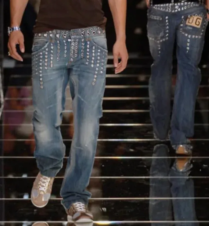 SS2006 Dolce & Gabbana Eyelet Distressed Blue Denim Jeans - Image 2