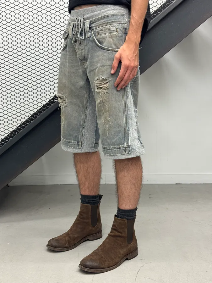SS2006 Dolce & Gabbana Grey Denim Distressed Shorts - Image 2