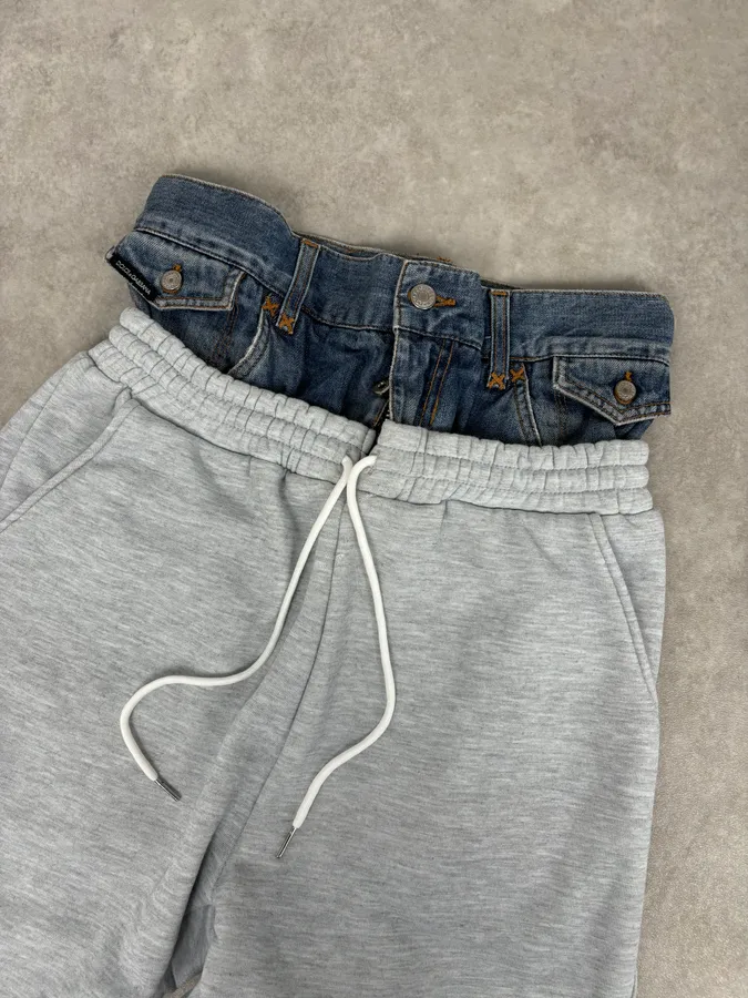 SS2006 Dolce & Gabbana Grey Denim Hybrid Jogger Pants - Image 6