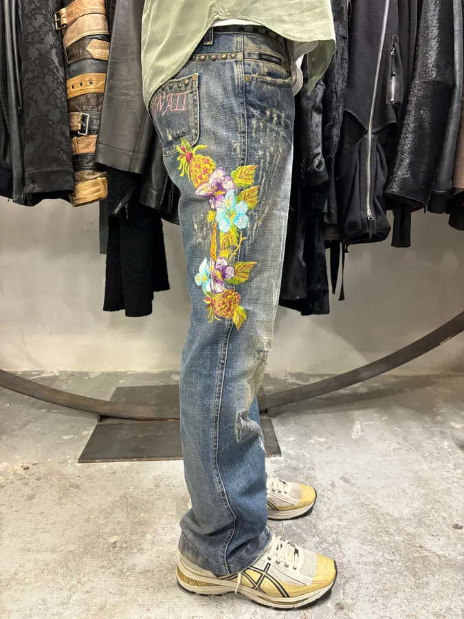 SS2006 Dolce & Gabbana Hawaii Embroidered Blue Denim Jeans - Image 3