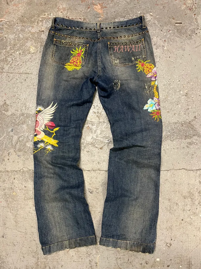 SS2006 Dolce & Gabbana Hawaii Embroidered Blue Denim Jeans - Image 7