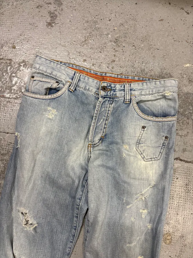 SS2006 Dolce & Gabbana Light Blue Denim Distressed Jeans - Image 6