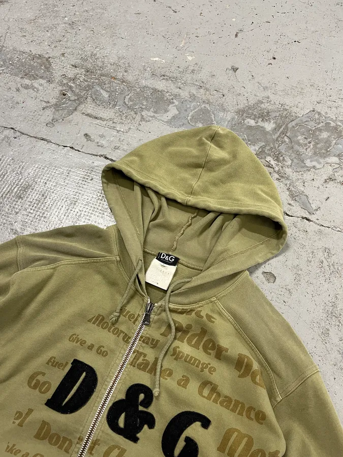 SS2006 Dolce & Gabbana Logo Khaki Zip-Up Hoodie - Image 5