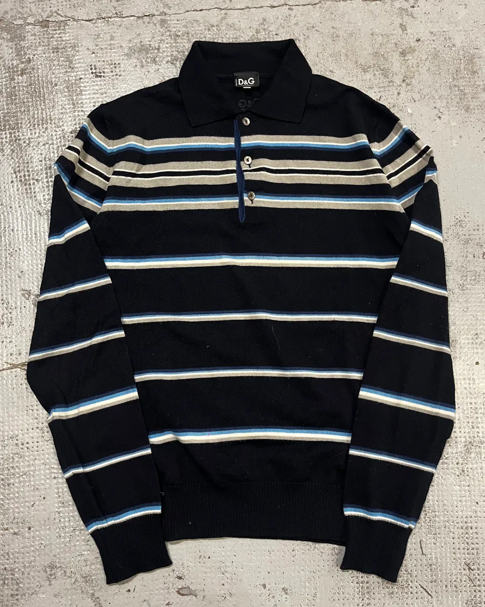 SS2006 Dolce & Gabbana Navy Striped Polo Sweater - Image 4