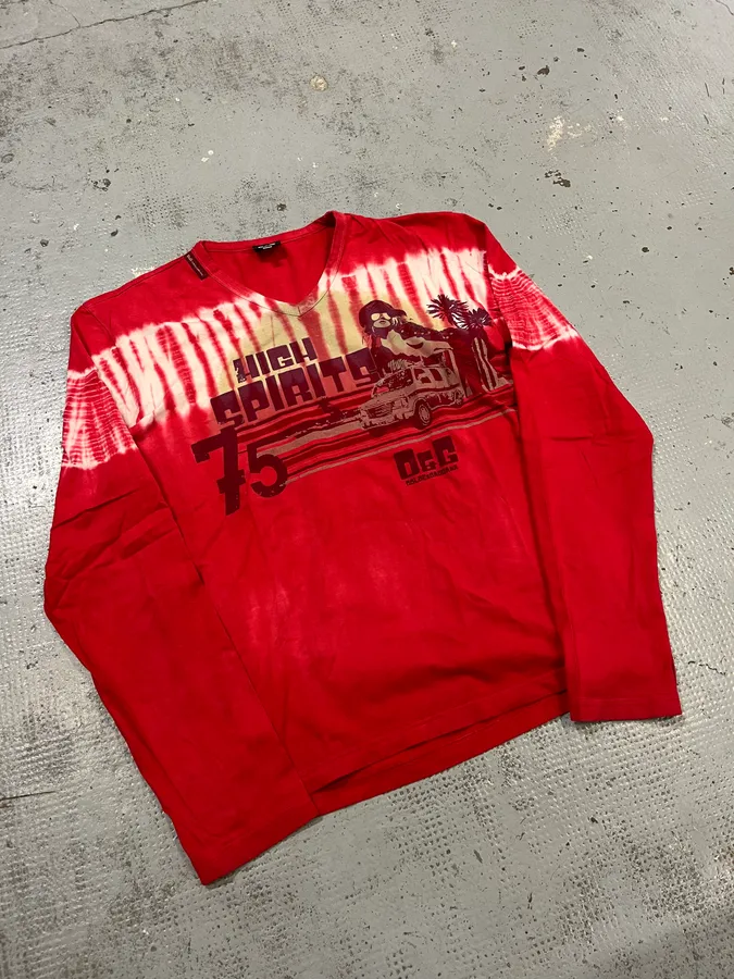 SS2006 Dolce & Gabbana Red Beach Tie-Dye Longsleeve T-Shirt - Image 4