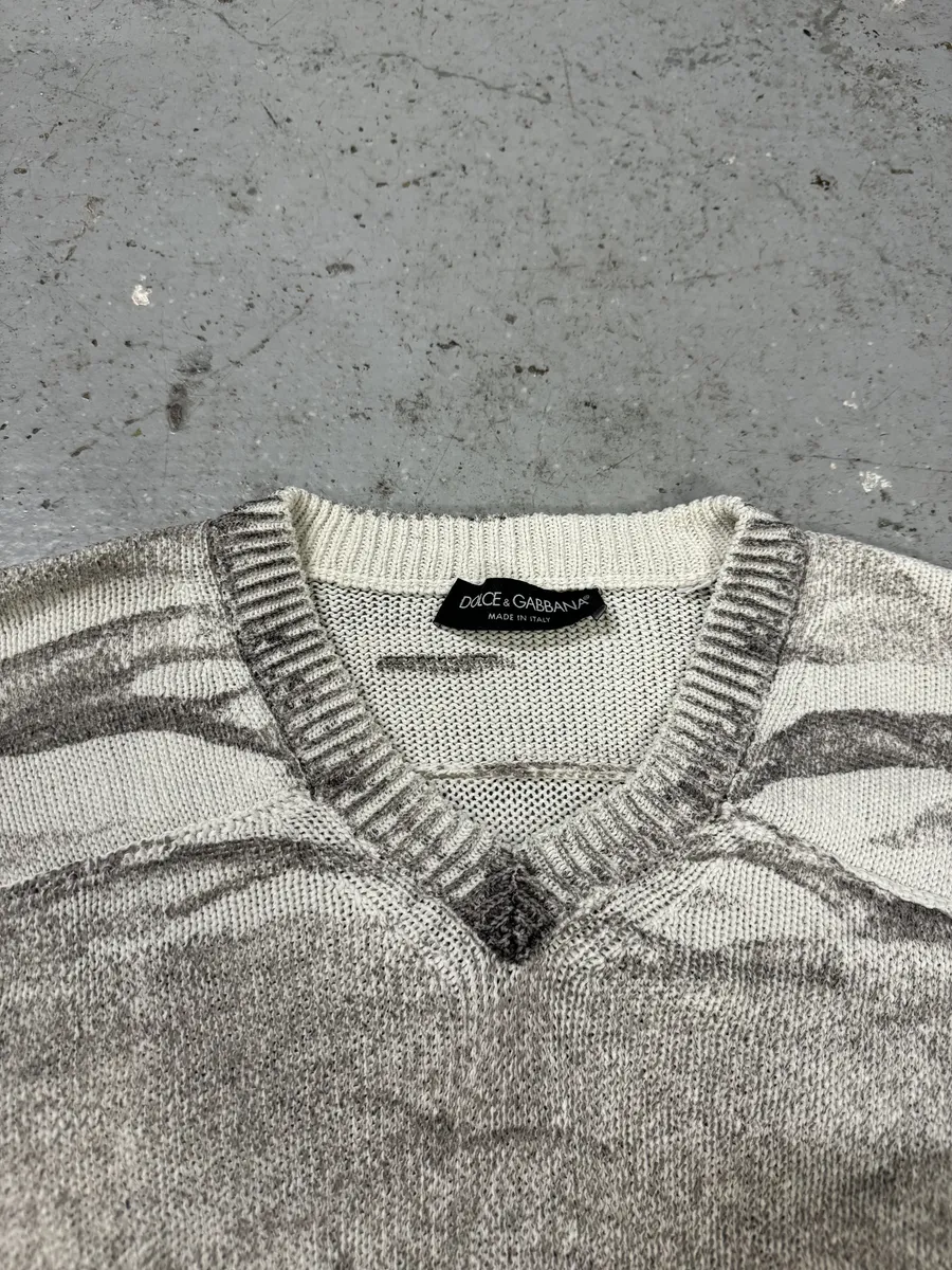 SS2006 Dolce & Gabbana V Neck Grey Striped Savage Neutral Sweater - Image 10