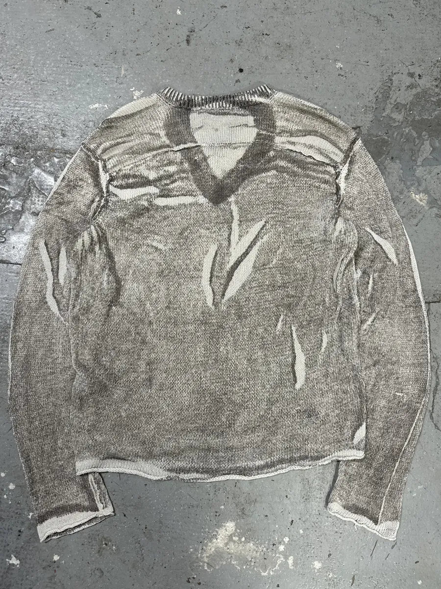 SS2006 Dolce & Gabbana V Neck Grey Striped Savage Neutral Sweater - Image 4