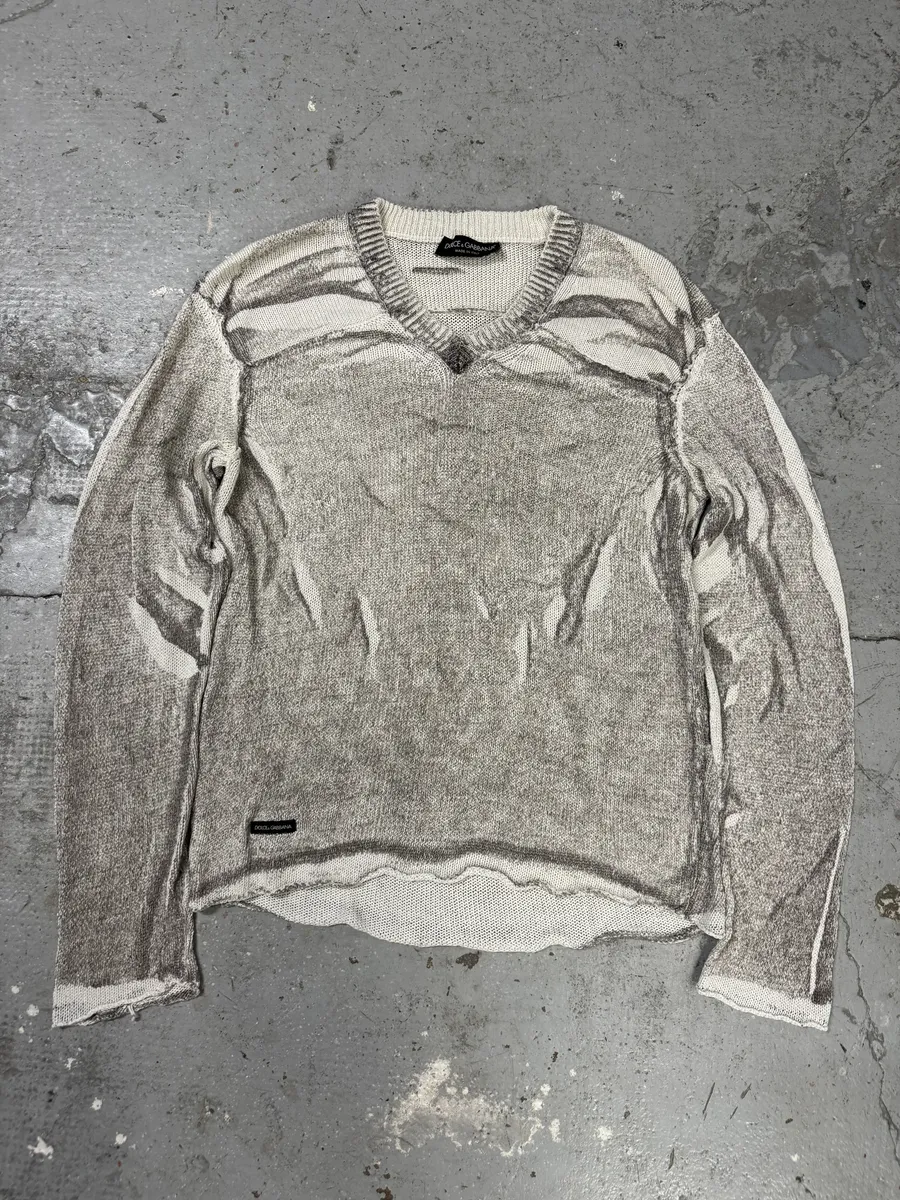 SS2006 Dolce & Gabbana V Neck Grey Striped Savage Neutral Sweater - Image 5