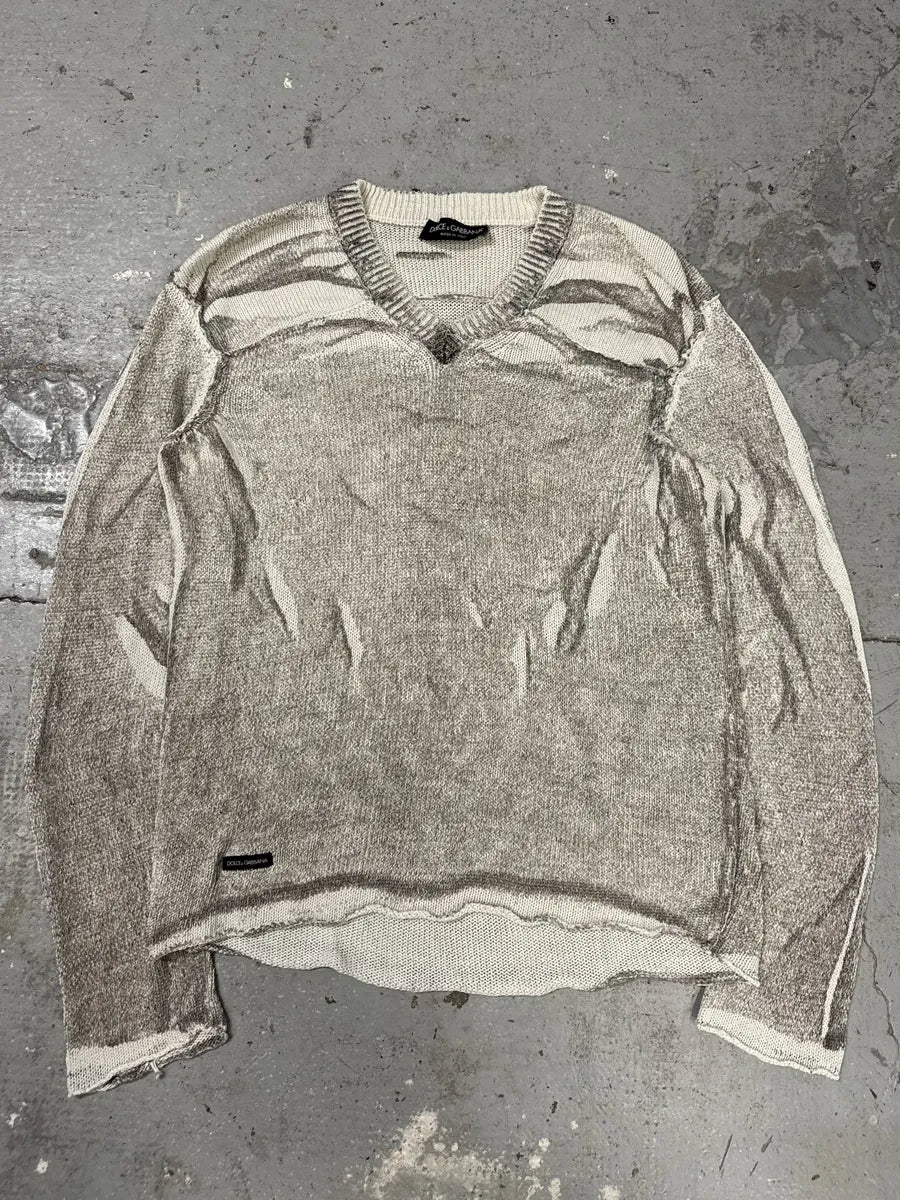 SS2006 Dolce & Gabbana V Neck Grey Striped Savage Neutral Sweater - Image 7