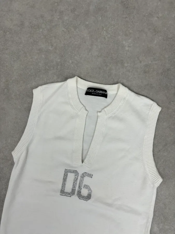 SS2006 Dolce & Gabbana White Sleeveless Logo Sweater - Image 4