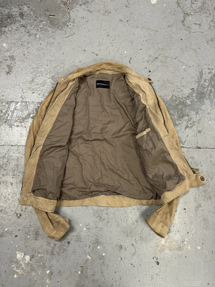 SS2006 Emporio Armani Beige Suede Leather Jacket - Image 8