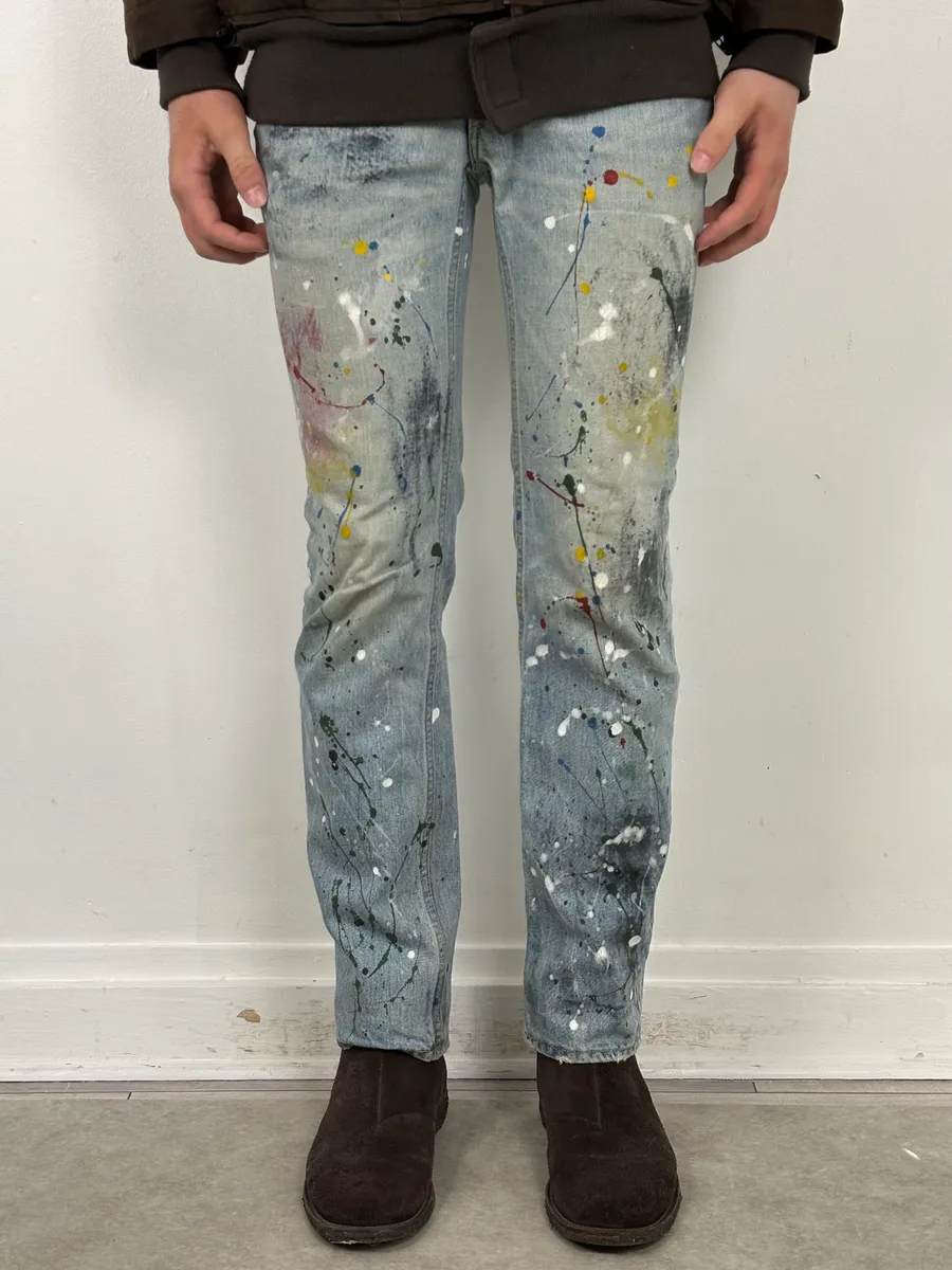 SS2006 Number (N)ine Paint Splatter Denim Jeans - Image 3