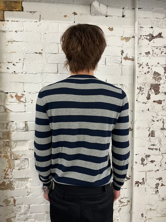 SS2006 Prada Navy & Grey Striped Sweater - Image 3