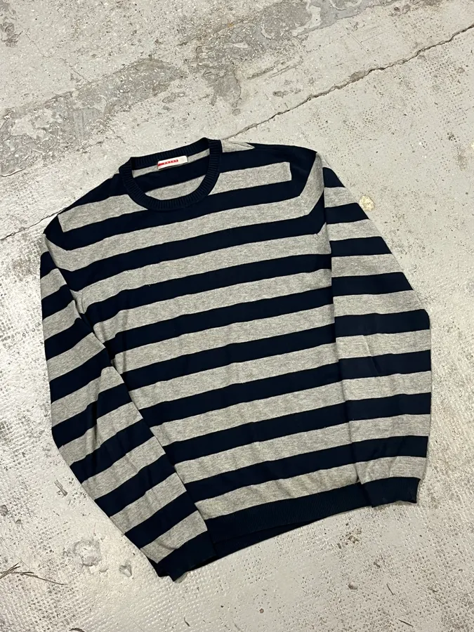 SS2006 Prada Navy & Grey Striped Sweater - Image 4