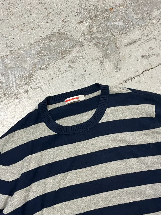 SS2006 Prada Navy & Grey Striped Sweater - Image 5