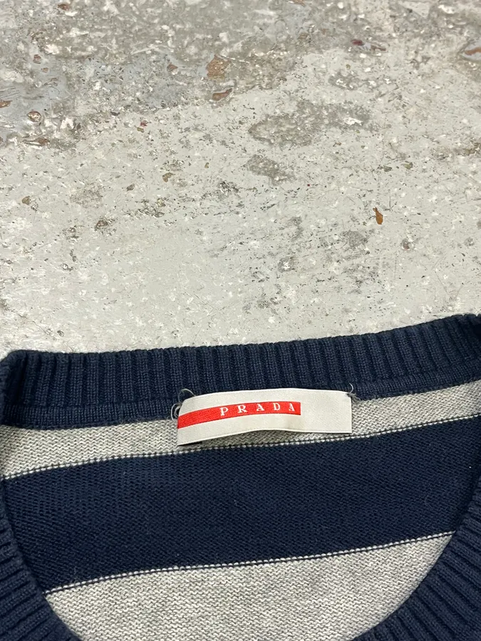 SS2006 Prada Navy & Grey Striped Sweater - Image 8