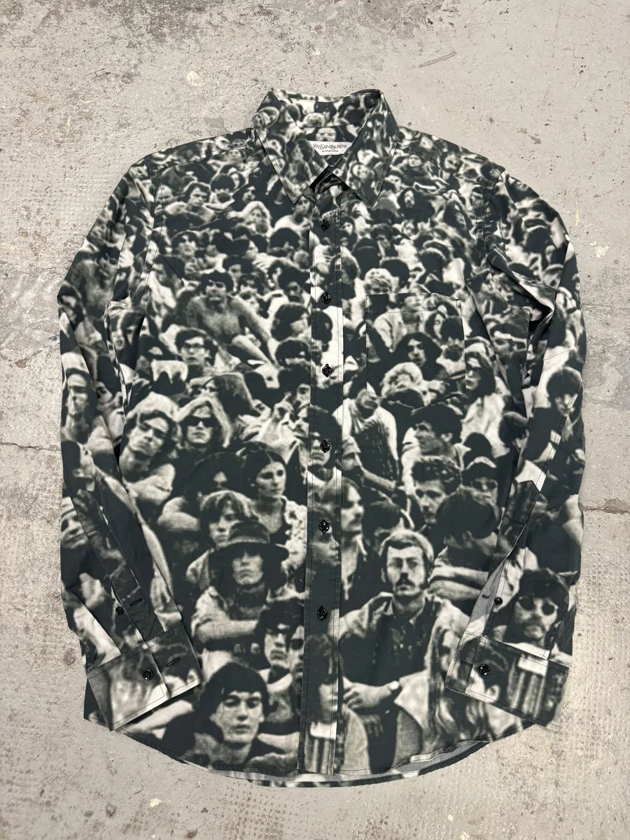 SS2006 Yves Saint Laurent Black & White Crowd Human Shirt - Image 4