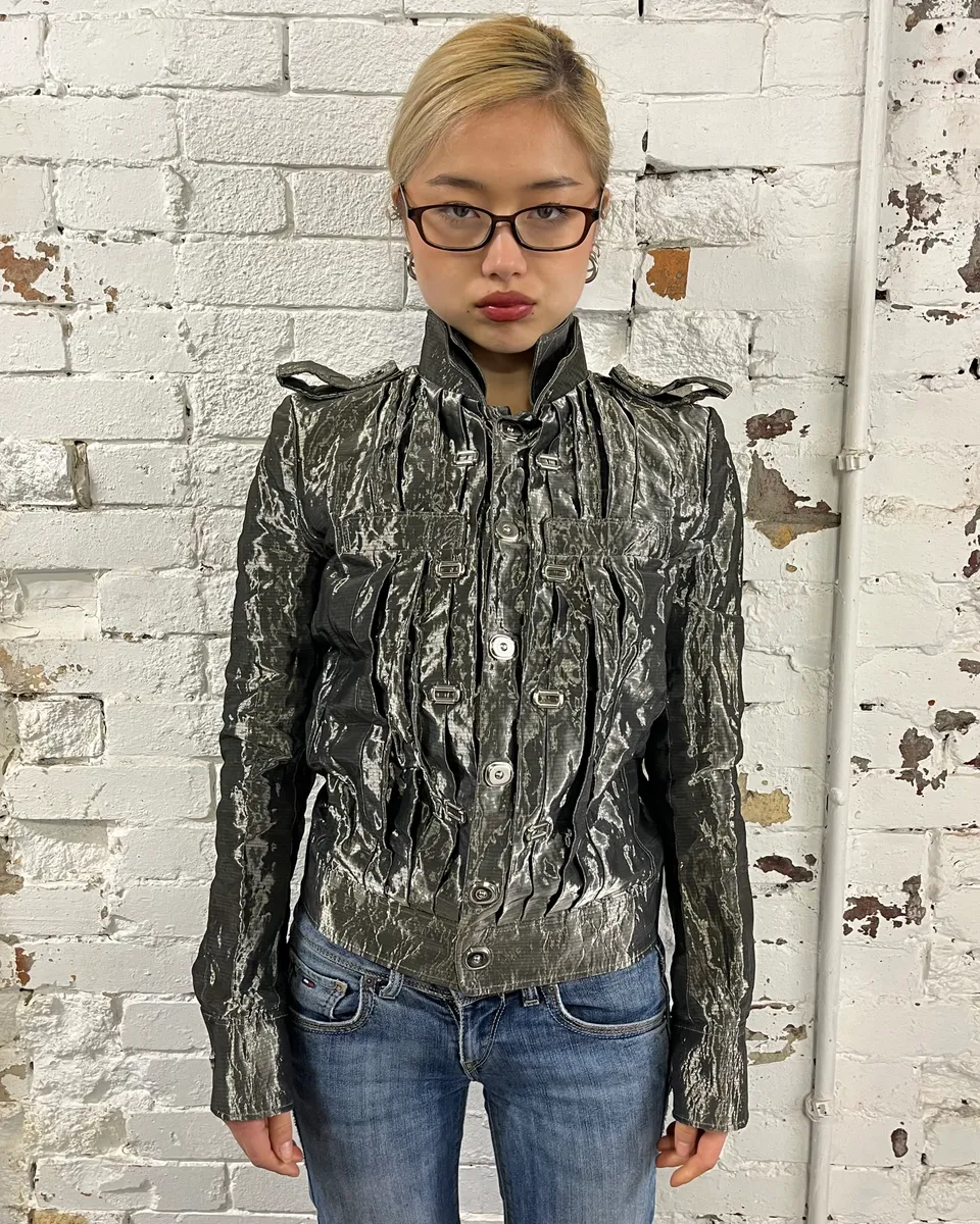 SS2007 Balenciaga Grey Nylon Metallic Jacket - Image 3